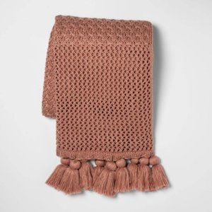 Chunky Knit Throw Blanket Rose with Tassels